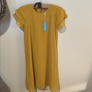 Gold Flutter Sleeve Sheath Dress